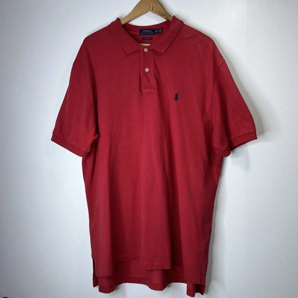 Polo Ralph Lauren Men XXL Short Sleeve Polo Shirt Red 100% Cotton